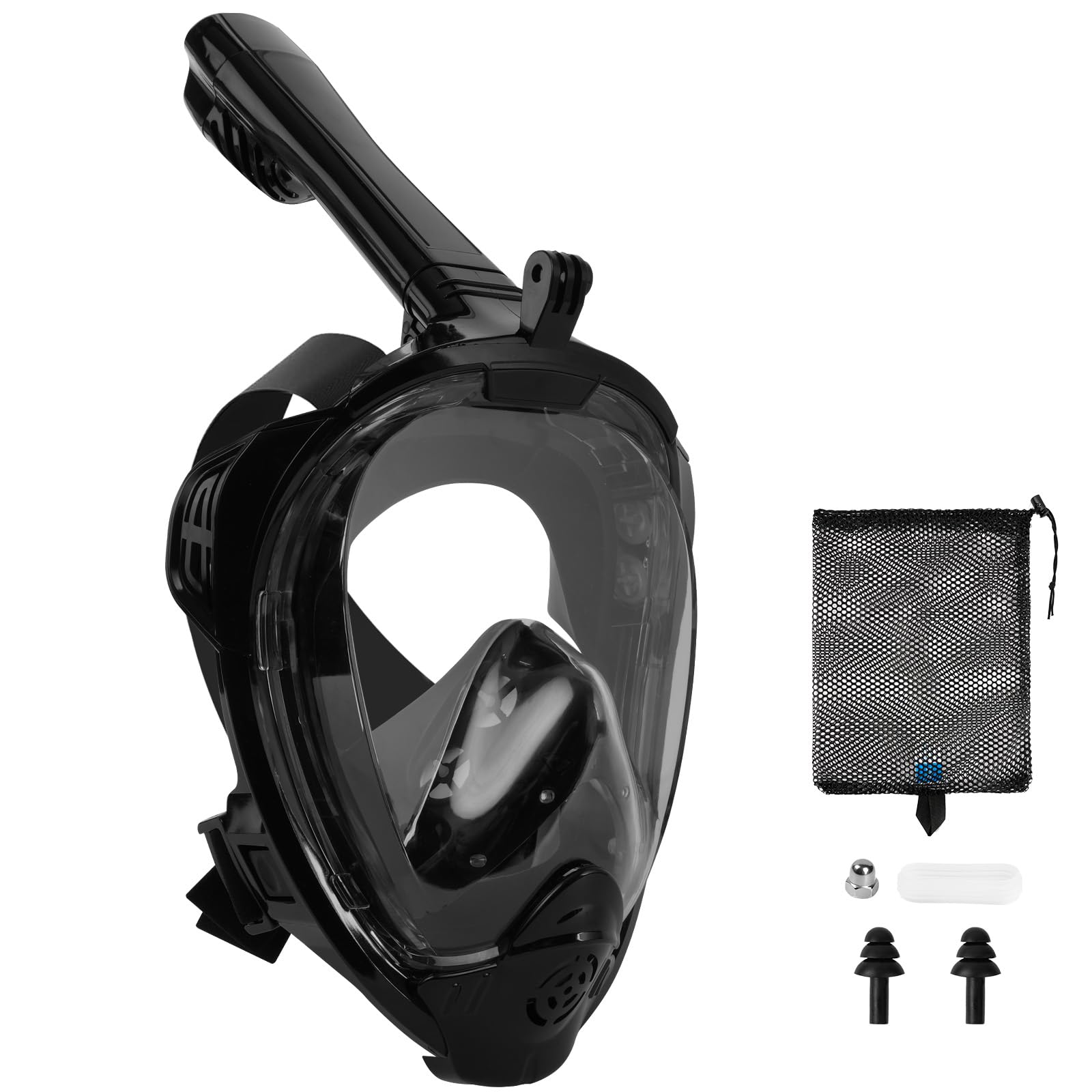 Masque de Plongée Intégral Adulte Vue Panoramique 180° Anti-buée Anti-Fuite Tuba Pliable Support Caméra