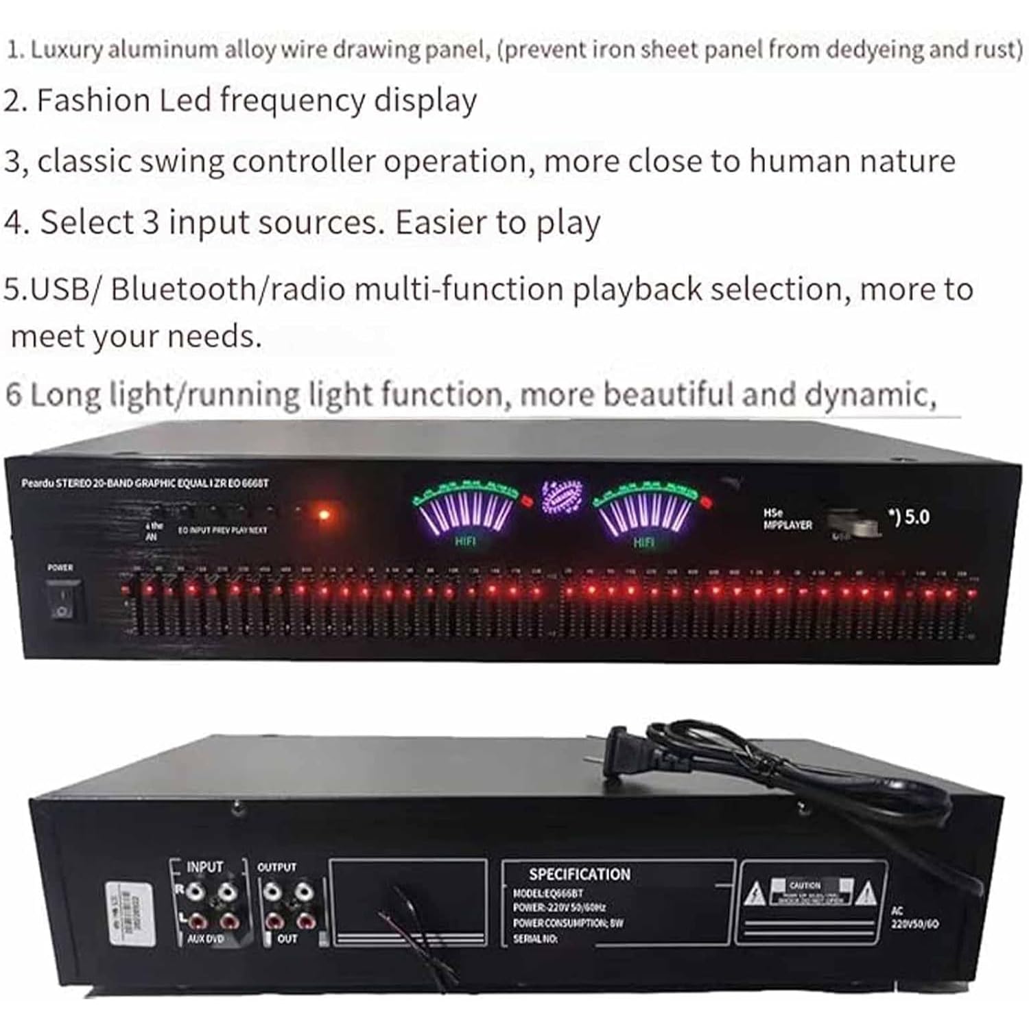 Ecualizador Sin Pérdidas Estéreo De 40 Bandas, Ecualizador De Ajuste De Agudos/Medios/Graves para El Hogar, Controlador De Efectos Digitales De Audio con Pantalla LED De Frecuencia