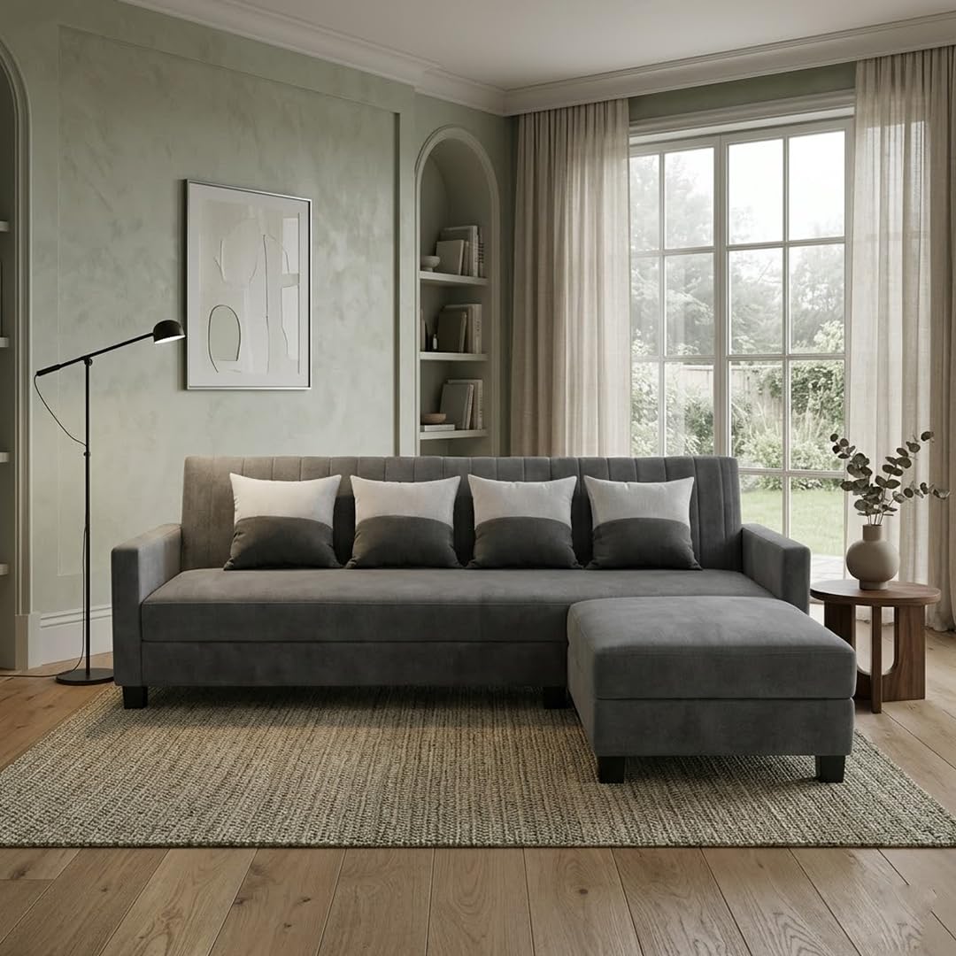 Koro Plush Comfort Sofa Set | 4 Seater with Ottoman | Luxury Velvet Suede Fabric | Modern Living Room Sofa | Dark Gray-image-19