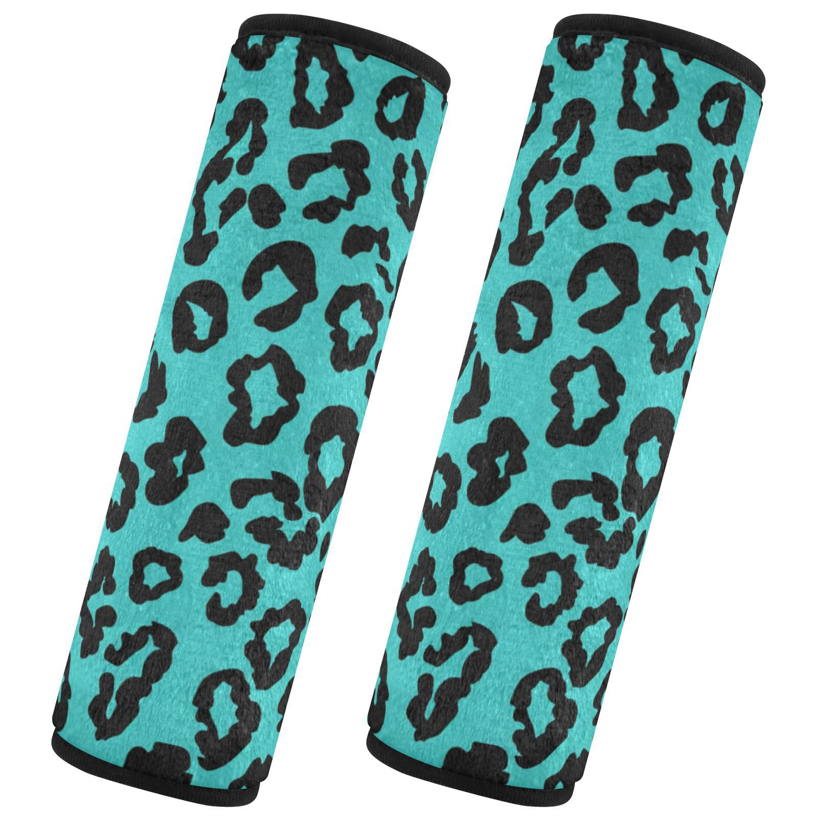 EtherSpher Leopard Teal Black Belt Strap Covers, Protects Your Neck and Shoulders, car seat Cover for Most Cars Van Sedan forro para cinturon de segurida 2 pcs