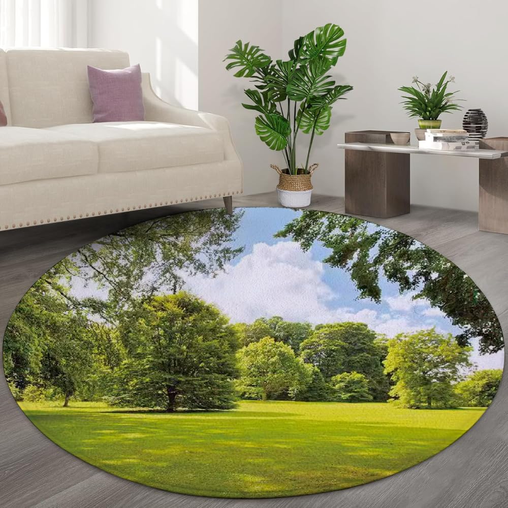 Tapis paysage de forêt 3D rond déco salon et chambre
