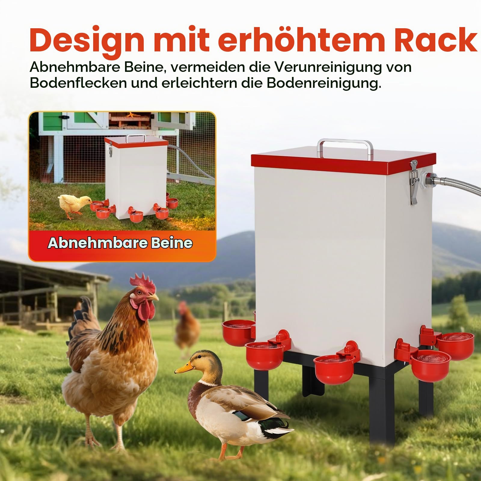 12L Automatische Hühnertränke, Geflügelwasserspender aus Edelstahl mit Schwimmerventil, Schlauch, Wasserbecher und Ständer, Hühnerwasserfütterung für Küken, Enten, Gänse, Truthahn