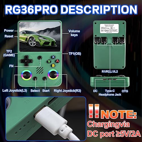 Miniatura 6 de RG36PRO - Consola de videojuegos retro, sistema de código abierto, pantalla IPS de 3.5 pulgadas, tarjeta TF 64G, batería de 3000 mAh, soporta más de