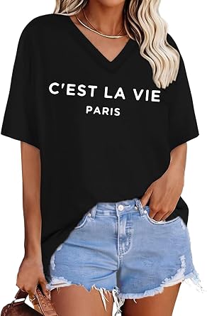 Zoyami Womens Oversized V Neck T Shirts Graphic Vintage Tees Casual Loose Fitting Short Sleeve Tops