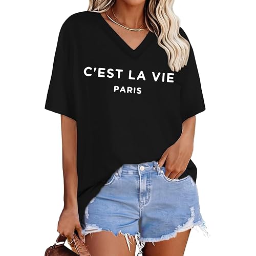Zoyami Womens Oversized V Neck T Shirts Graphic Vintage Tees Casual Loose Fitting Short Sleeve Tops