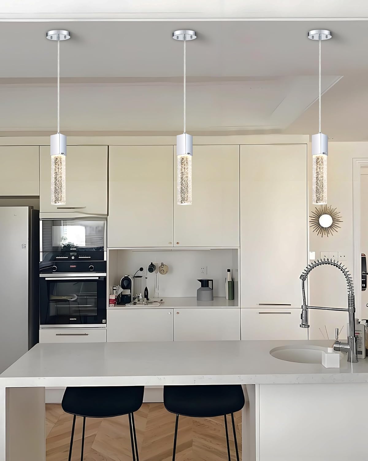 3 Pack 1 Light Mini Integrated Hanging Crystal Kitchen Island Modern Concise Pendant Ceiling Light Fixture,Chrome Finish for Over Sink Dining Room Bedroom Hallway,UL Listed