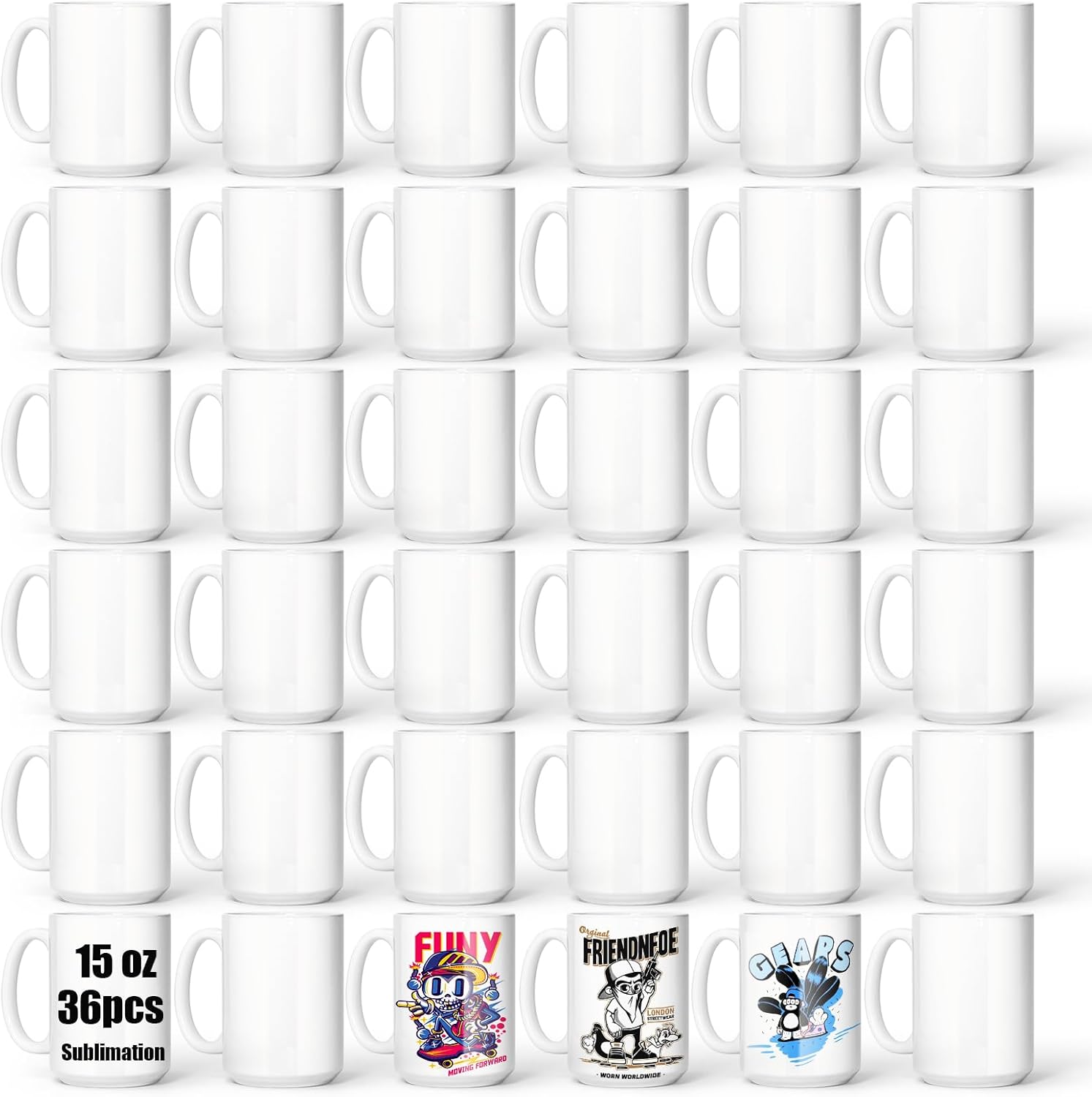 36 Pack Sublimation Mugs, 15oz Sublimation Coffee Mugs Blank Bulk, White Porcelain Cups with Handle, DIY Ceramic Coffee Mug Set for Milk Tea Juice