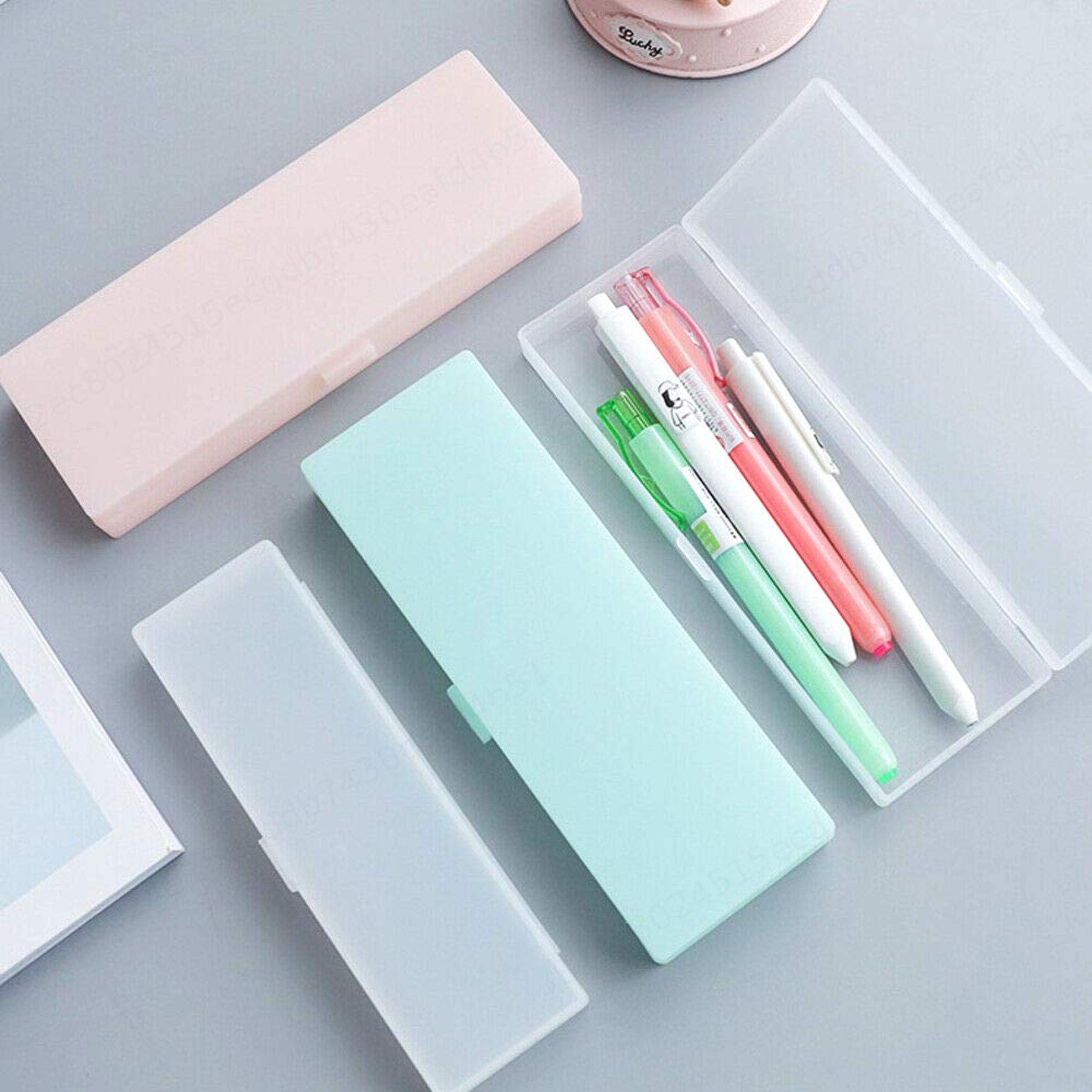 iMiMi Pencil Case Pen Pencil Box, 5 PCS Plastic Pen Holder Box Organizer School Supplies Pencil Box for Students-White