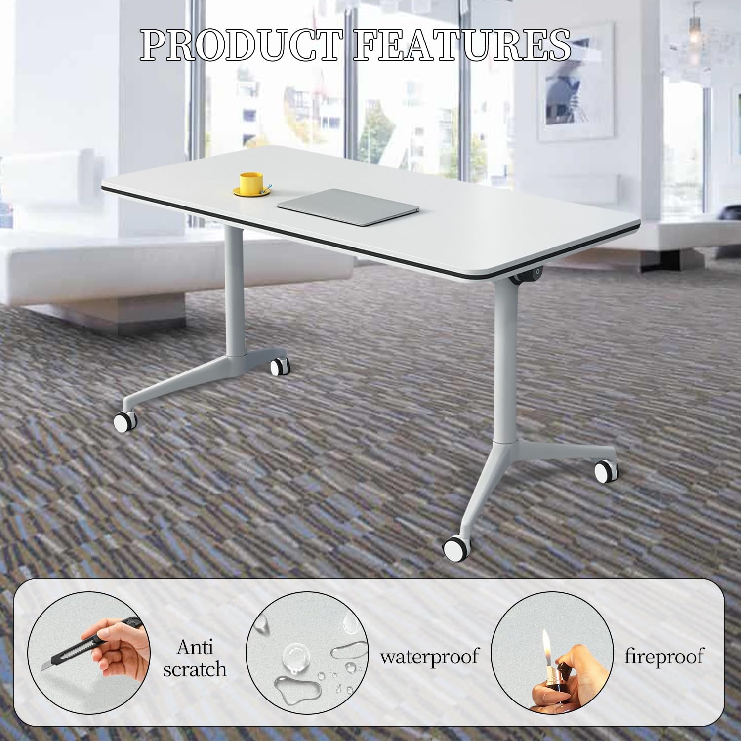 Table de conférence Mobile Pliante à Plateau Rabattable, Table de Formation Peu encombrante pour salles de réunion, mobilier de Bureau, ateliers et événements