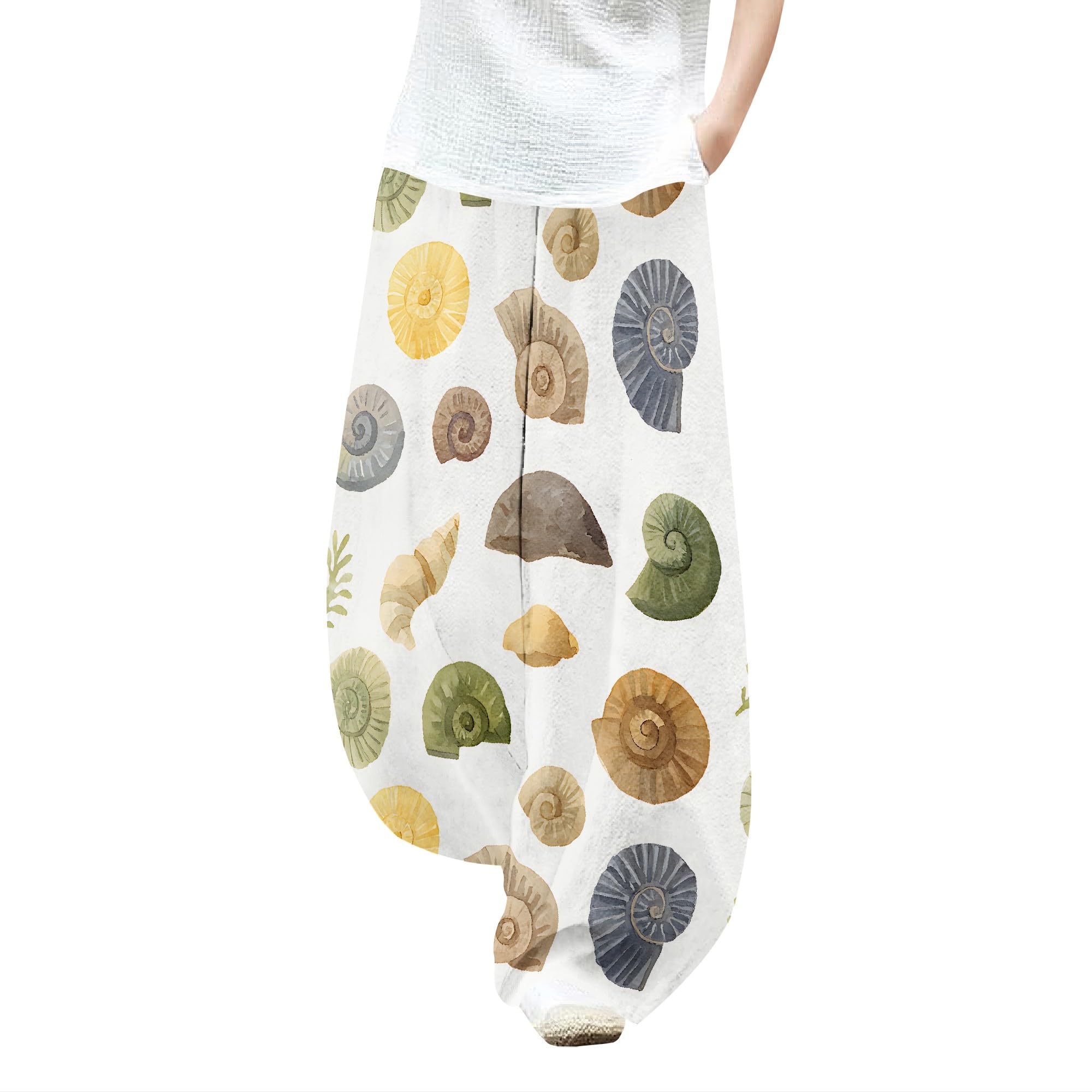 Womens Cotton Linen Baggy Wide Leg Plus Size Palazzo Pants Ladies Casual High Rise Elastic Waist Summer Lantern