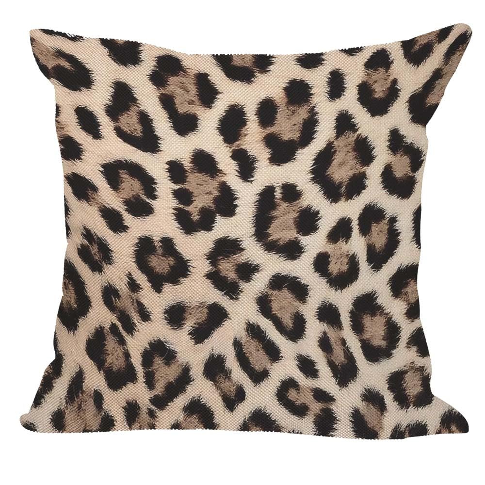 Orythyra Leopard Brown Print Decorative Cushion Covers 45 x 45 cm African Leopard Ski Pillow Case Cushion Cover for Outdoor Patio Garden Blench Living Room Sofa Farmhouse Decor Rustic Linen 18x18 inch