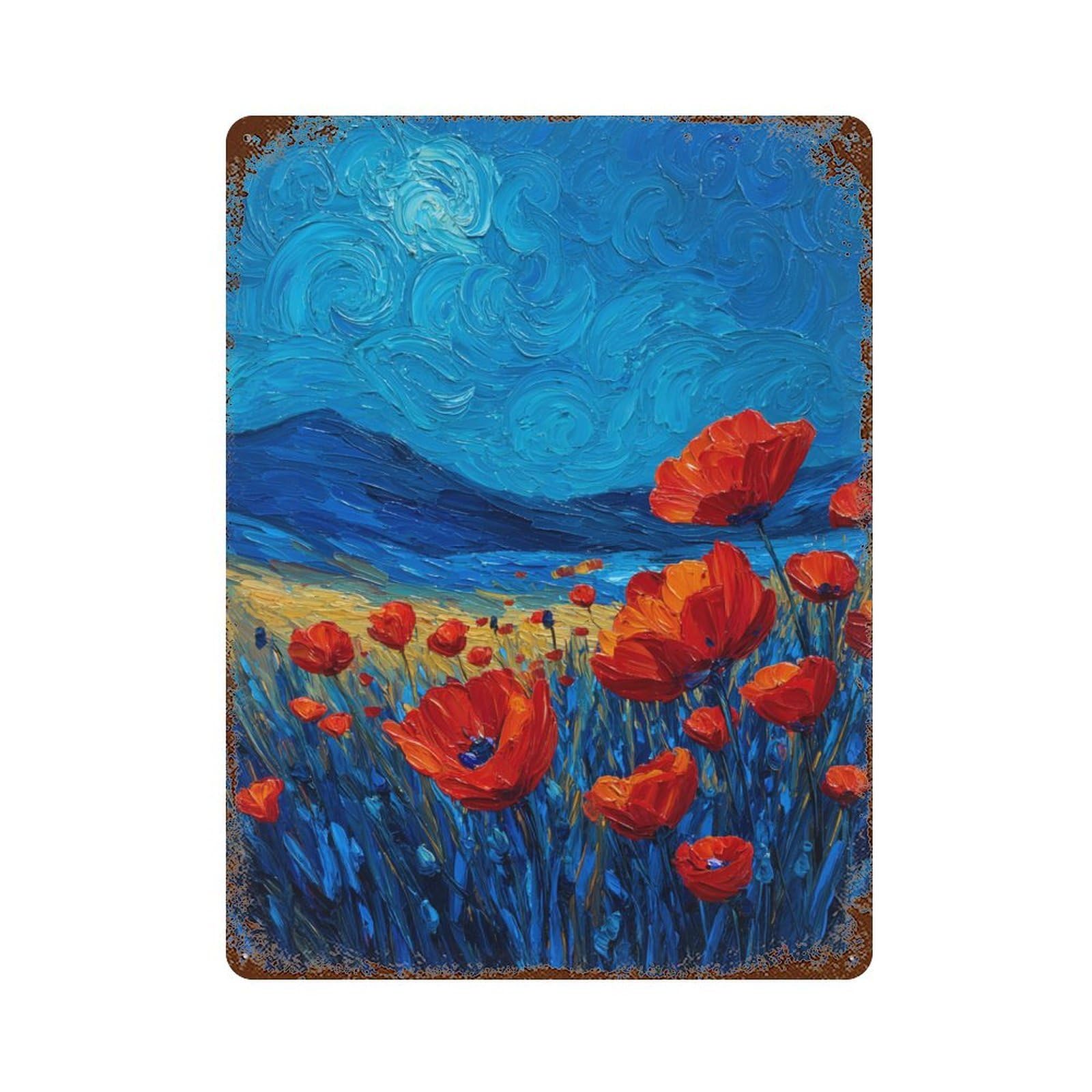 Poppy Field Painting -3 Rusty Metal Tin Sign 15.7"x11.8", Ideal for Office, Studio And Wall Decor