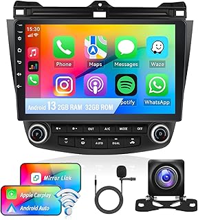 [2+32G]Android 13 Car Stereo for Honda Accord 2003-2007 with Apple Carplay&Android Auto,10.1 Inch Car Radio with Mirror Link Bluetooth FM/RDS Radio WiFi GPS SWC Dual USB+AHD Backup Camera&External Mic
