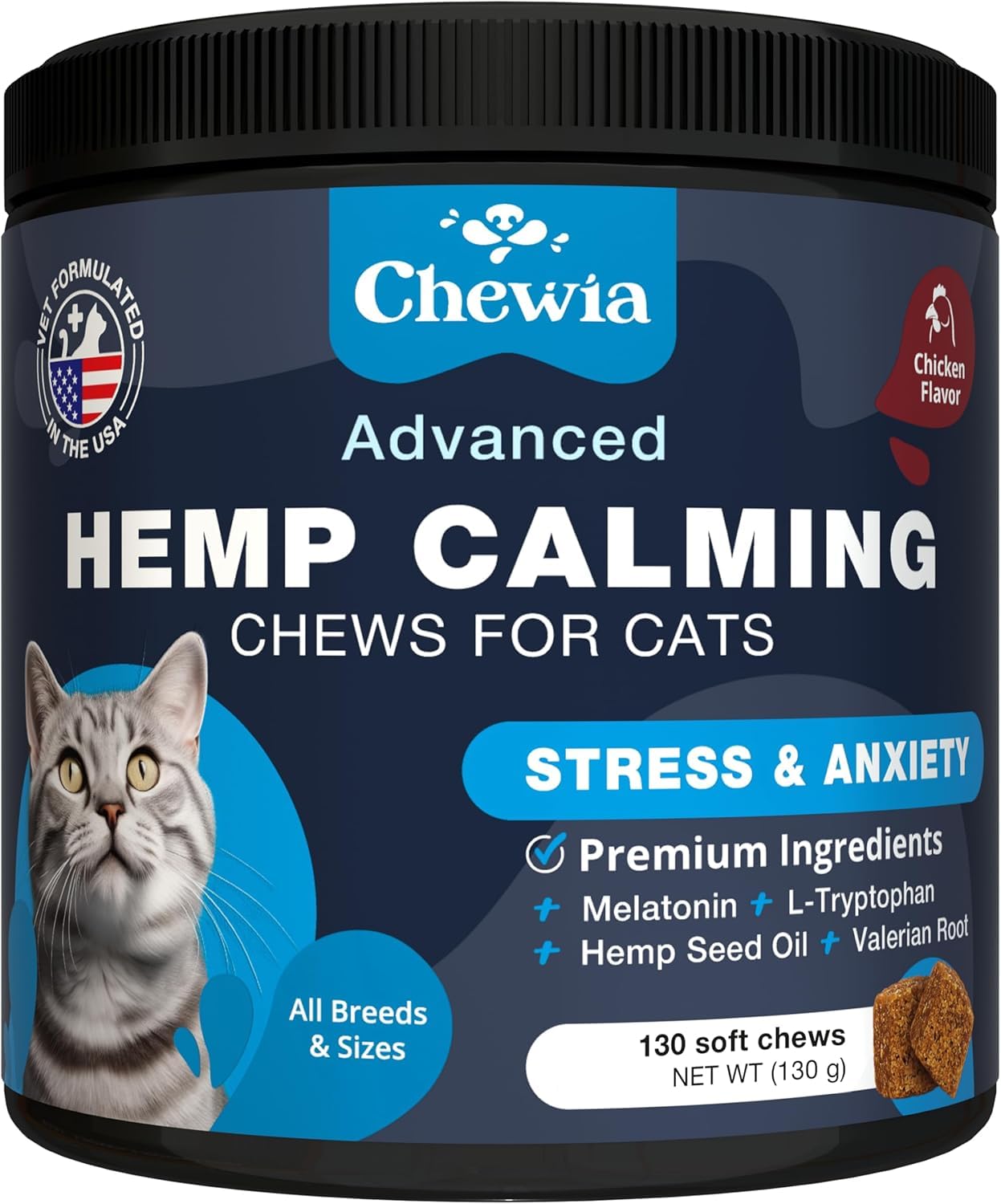 Calming Aid for Cats - Helps Reduce Stress & Promote Relaxation - All Breeds & Sizes - Cat Calming, Cat Health Support Supplement - Soft Chews