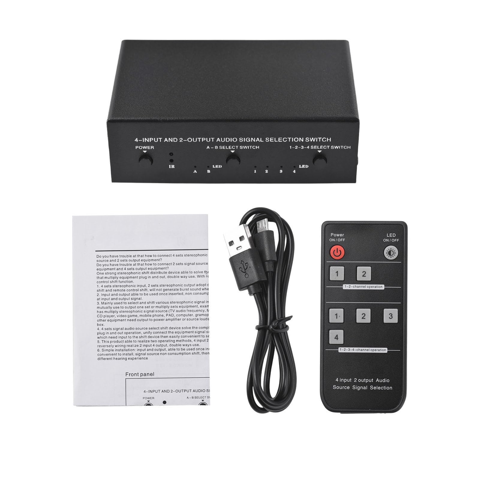 Selettore di Segnale di Frequenza 4 in 2 Uscite con Telecomando per TV Lettore CD MP3 Videogiochi, Versatile e Facile Usare, Ideale per L'intrattenimento Domestico