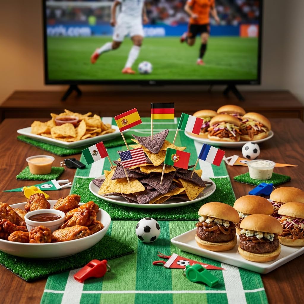200PCS Soccer Cocktail Picks Toothpicks Set, Party Appetizer Picks with Soccer Ball & Trophy Designs, International Flag Cupcake Toppers for Sports Watch Party, Soccer Birthday, Game Day Decor