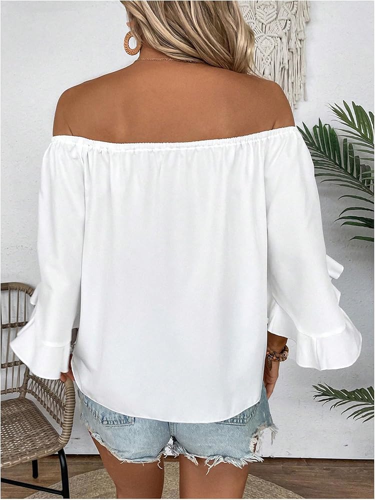 SweatyRocks Women's Off Shoulder Ruffle Half Sleeve Blouse Tie