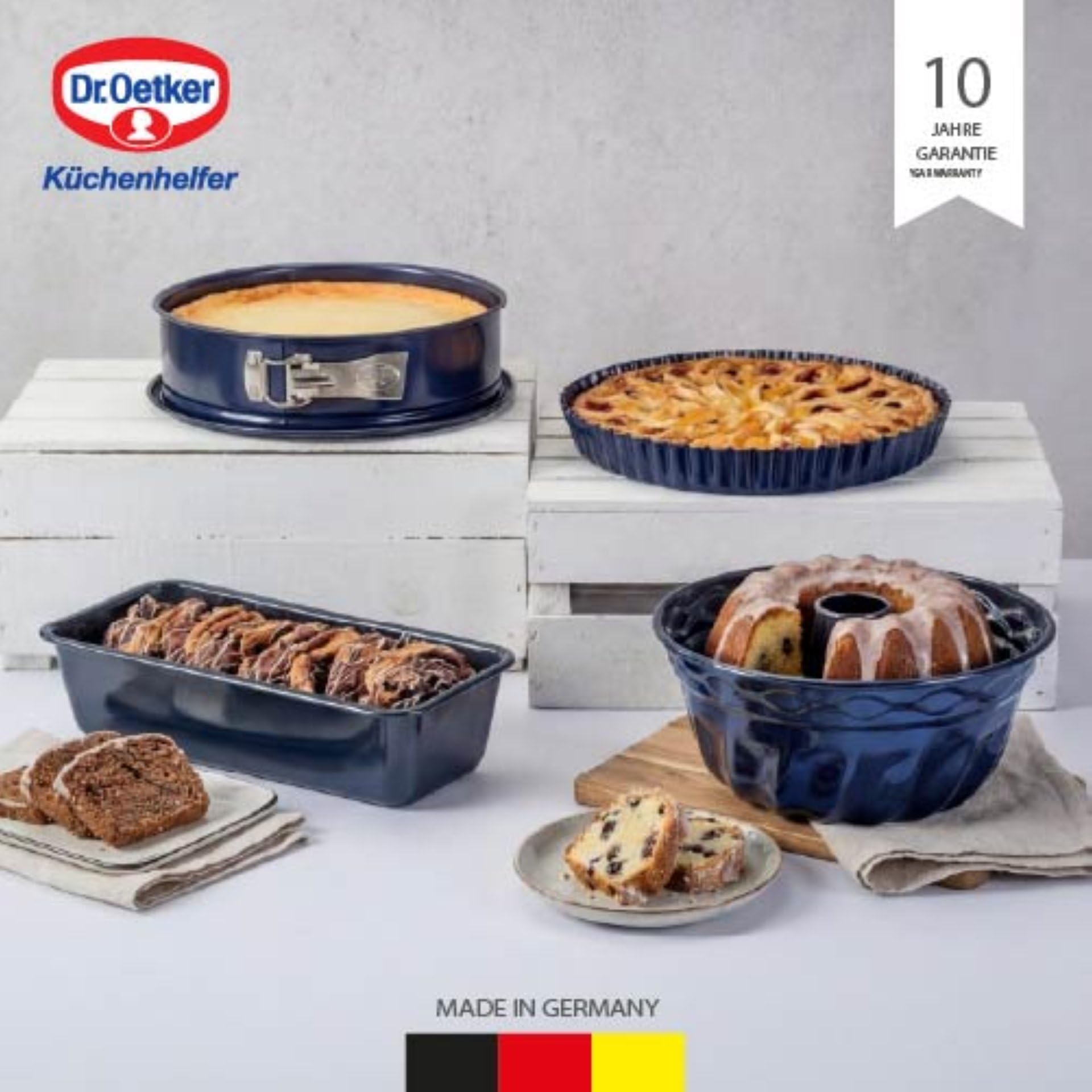 Dr. Oetker Back-Liebe Emaille-Set, 4-teilig | hitzebeständig bis 400 °C, schnitt- und kratzfest, hochwertige Backformen aus Emaille, 10 Jahre Herstellergarantie
