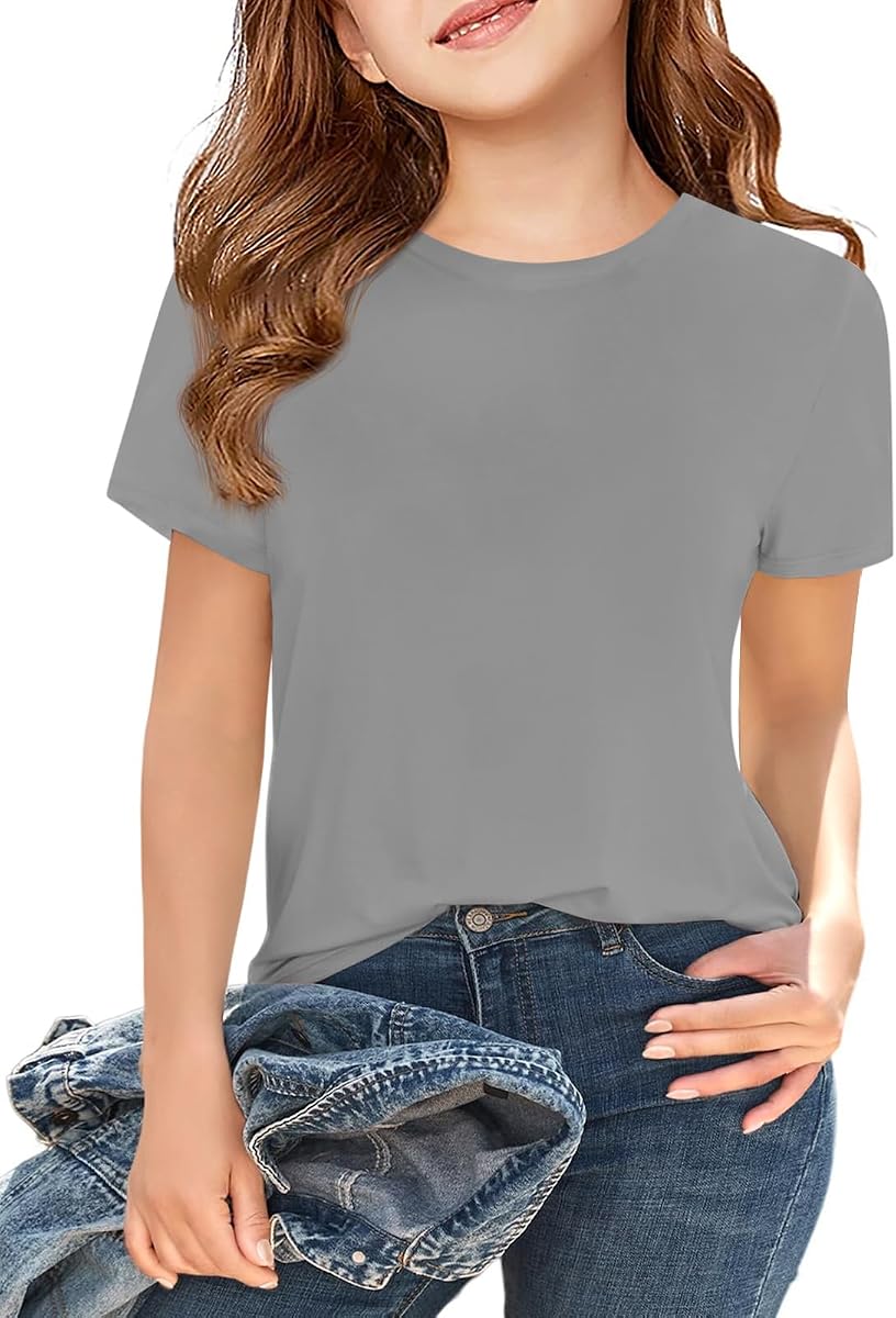 Camisetas de manga corta para niñas Camisetas de cuello redondo para niños de 5 a 14 años