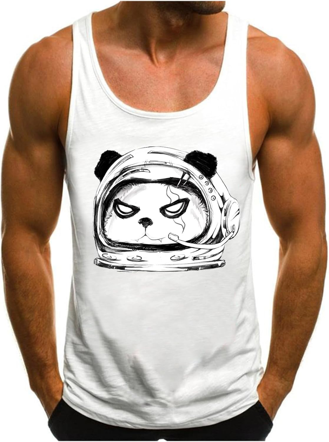 Débardeur Homme Panda Style Streetwear - Motif Ours & Lunettes De Soleil | T-shirt Muscle Blanc