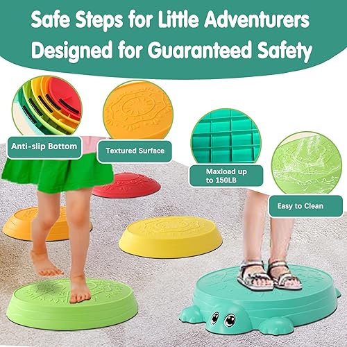 Miniatura 10 de Balance Board & Stepping Stones For Kids - 2-IN-1 No-Slip Turtle Stepping Stones and Balance Board For Toddler Balance & Obstacle Course, Indoor &