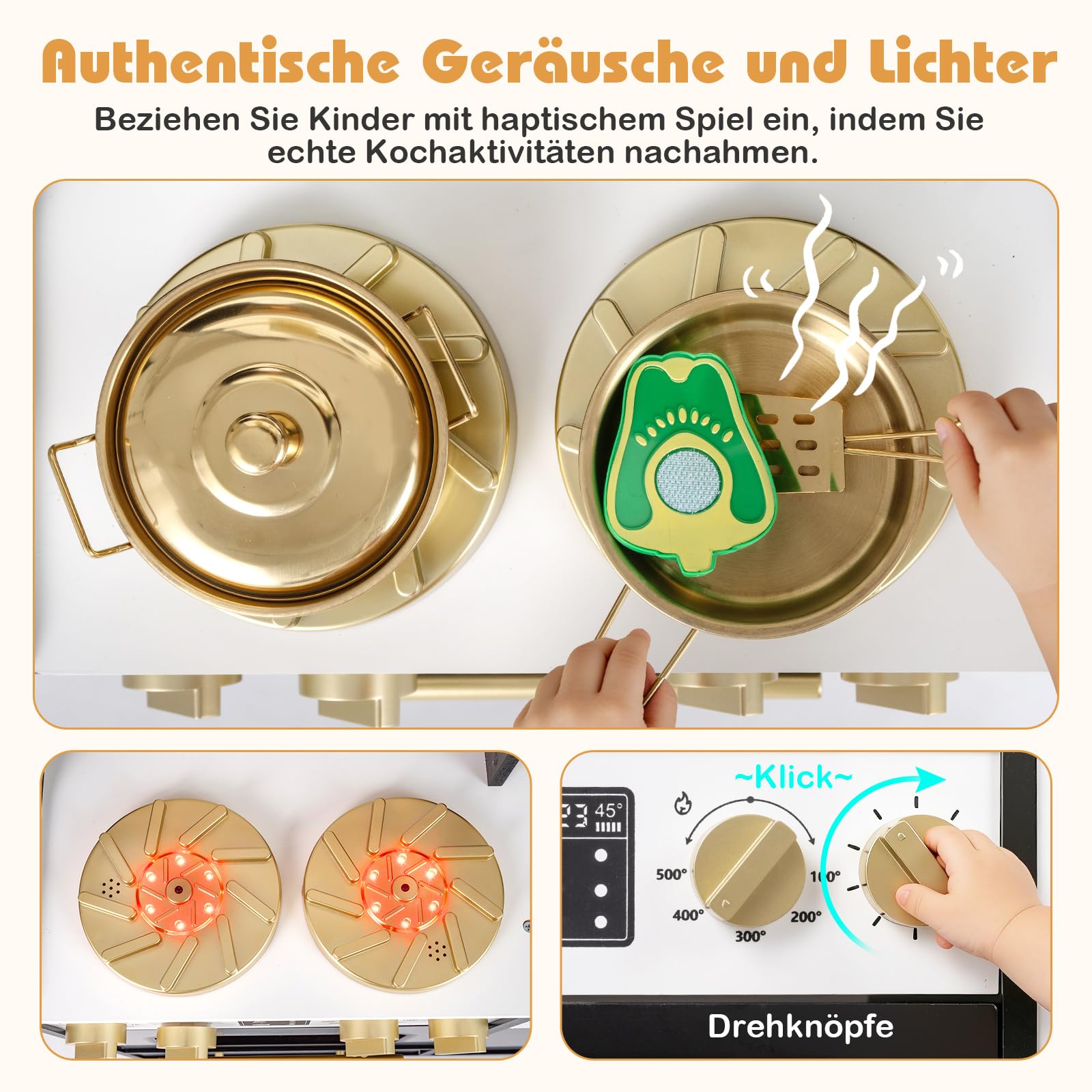 COSTWAY Kinderküche Holz, Spielküche mit Herd, Spüle, Wasserhahn, Backofen, Eismaschine, Mikrowelle & Kaffeemaschine, Holzküche mit Licht und Sound, inkl. Zubehör, für Kinder ab 3 Jahren (Schwarz)