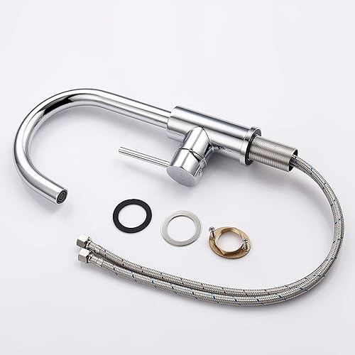 Miniatura 6 de WiPPhs - Grifo de barra de un solo orificio cromado, grifos de fregadero de cocina pequeños con líneas de suministro calientes y frías, grifo de