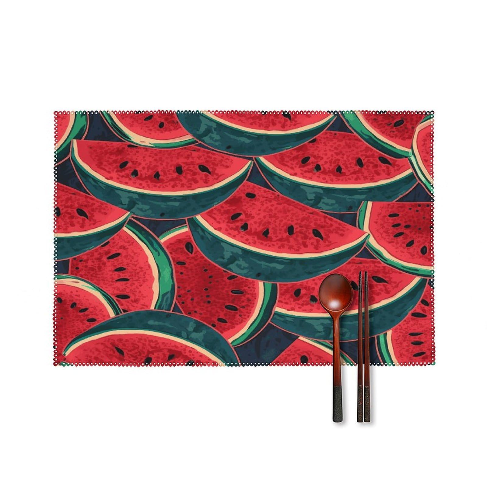 Red Watermelon Placemats Set of 4 Heat Resistant Non-Slip Place Mats for Dining Table Washable Placemat Wipeable Dining Table Mat Canvas Place Mats Dining Table Decor