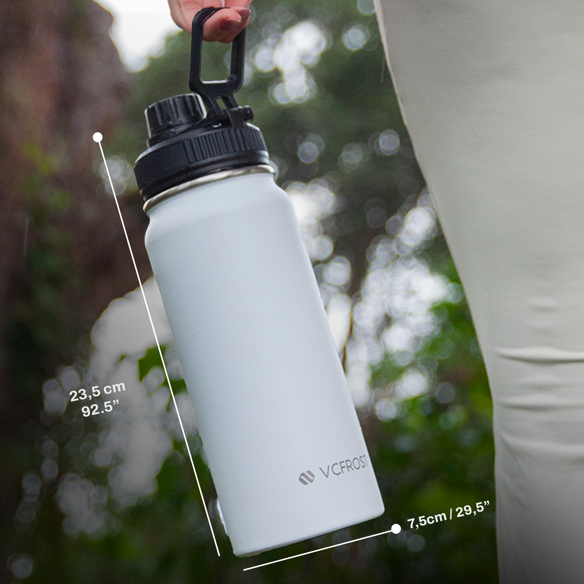 Botella de agua aislada de 20 onzas, 2 tapas e infusor de té, mantiene las bebidas calientes 12 horas y frías 24 horas, acero inoxidable, sin BPA, a prueba de fugas (blanco)