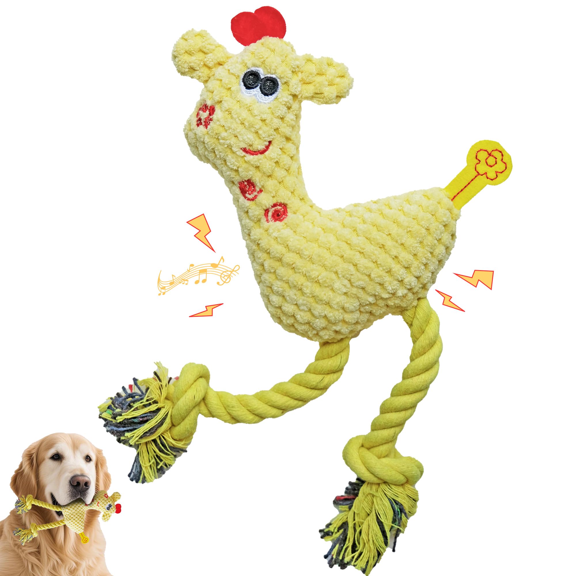 DSUMD Squeak Plush Dog Toys for Small & Medium Breeds, Chew Resistant Rope to Keep Them Busy for Puppy Teething Chewing, Interactive Indoor/Outdoor Play, Best Pet Gift, Yellow Deer