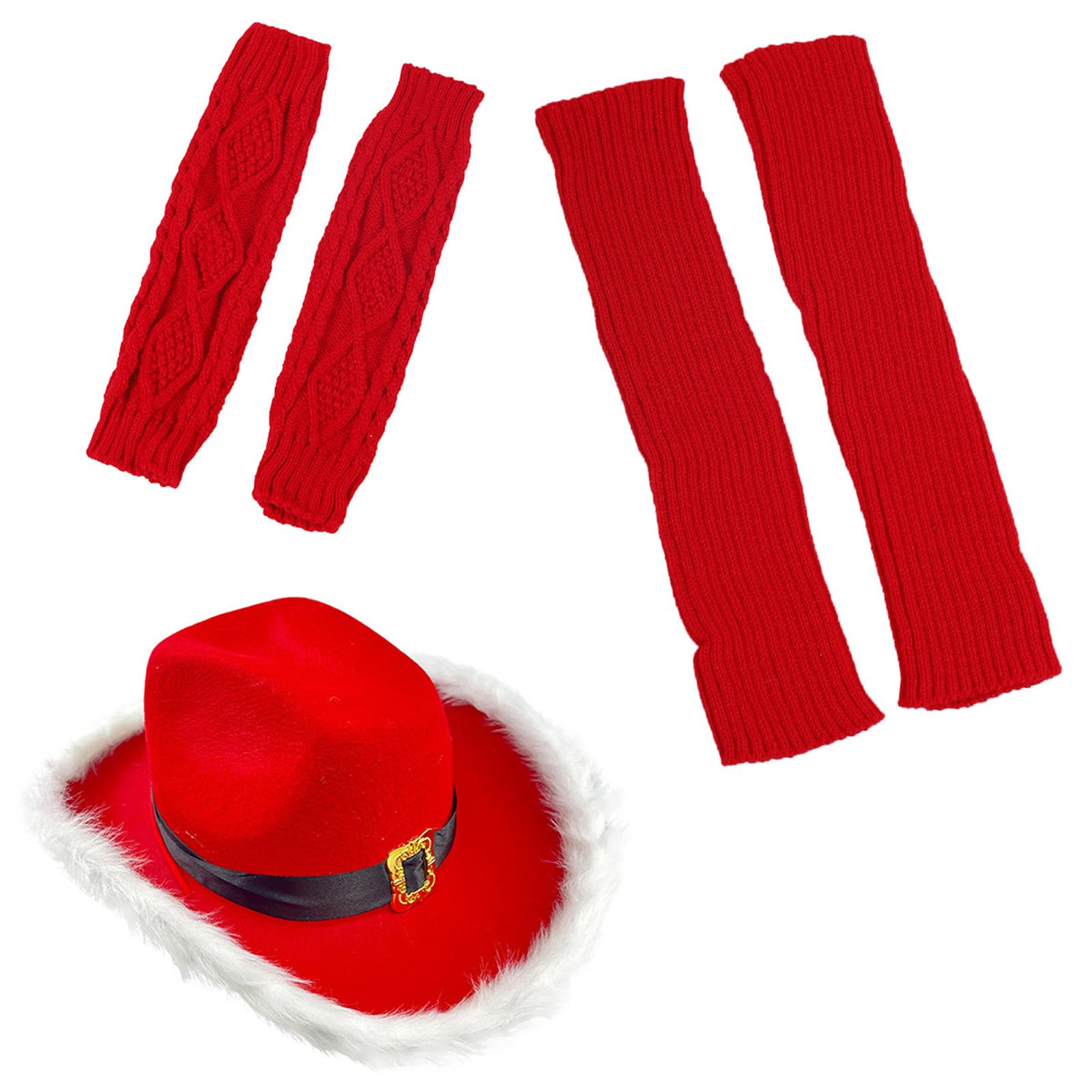 Buxuaaaa Red Santa Cosplay Costume Arm Sleeves Leg Sleeves Cowboy Hat For Christmas Celebration Masquerade Balls Dress Up Accessories Christmas Party Props Festive Accessories For Costume Parties Party Supplies