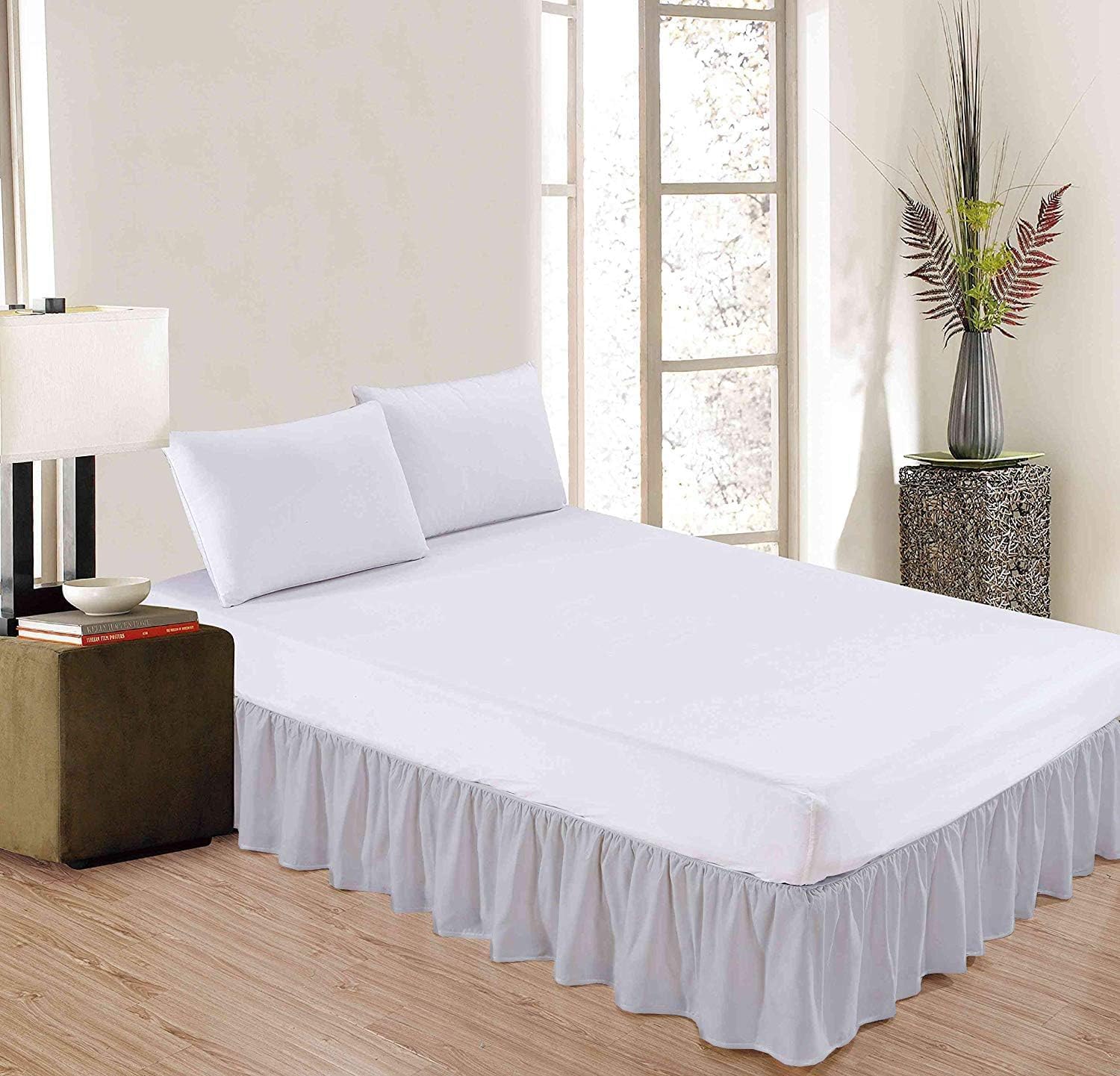 Sleepwell Light Grey Solid, King Size Ruffled Bed Skirt 18 Inch Drop Split Corner,100 Percent Pure Egyptian Cotton 400 Thread Count, Wrinkle & Fade Resistant