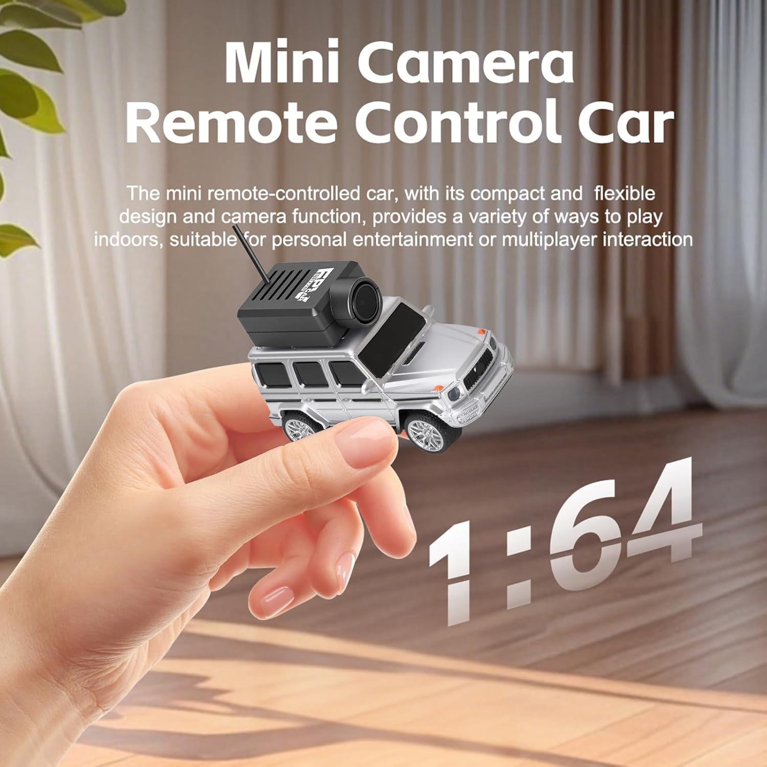 GoolRC WLtoys 6406-C Mini RC Car held in a hand, showing its compact size and camera on top.