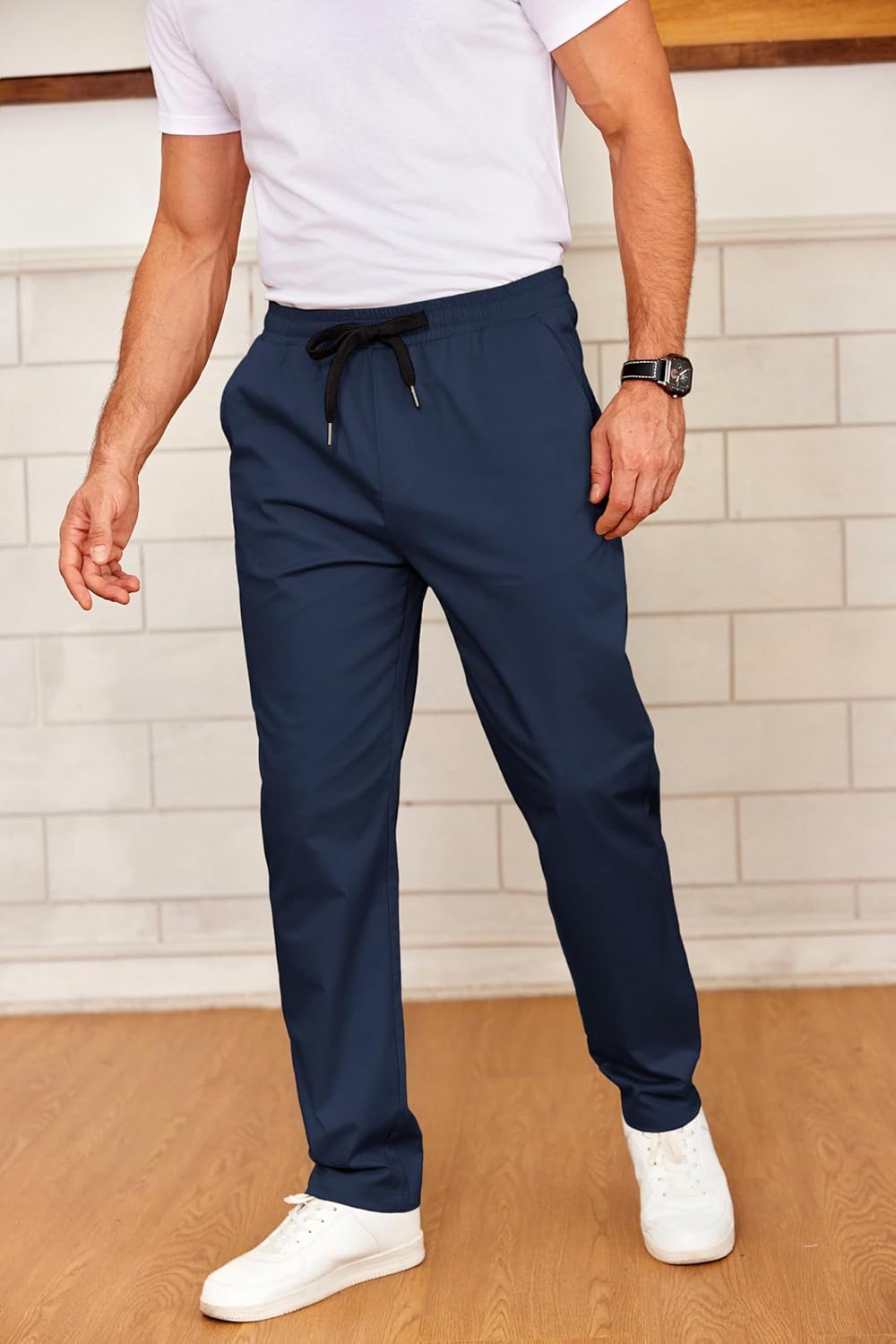 COOFANDY Men's Drawstring Casual Pants Cotton Twill Elastic Waist Chino Pants - Image 3