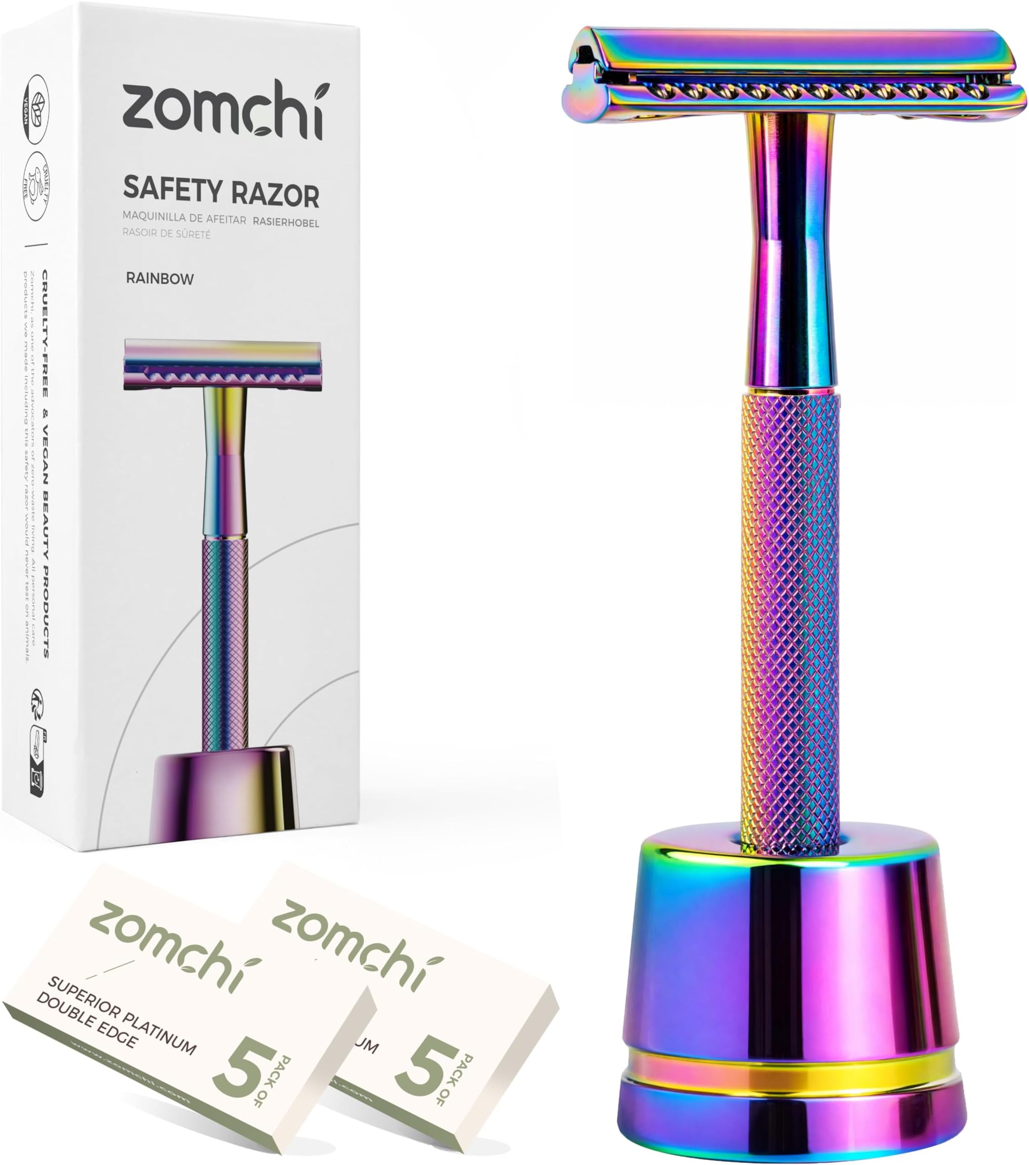 Safety Razor for Women,Safety Razor with 5 Blades,Women Razor with a Delicate Box,Free of Plastic (Stand Style Rainbow Razor)
