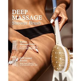 Shower Brush for Massage Dry Brushing: Back Scrubber for Shower with 18.1 in Anti Slip Long Handle - Bath Body Brush for Lymphatic Drainage, Exfoliator Improving Skin Health for Women Men Elderly Blue