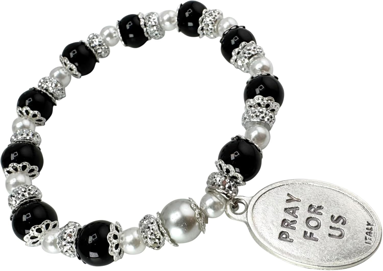 St Peregrine Bracelet Set Italian Metal Charm and Glass Bead Stretch Jewelry Accessory with Patron Saint of Cancer Holy Prayer Card - Image 8