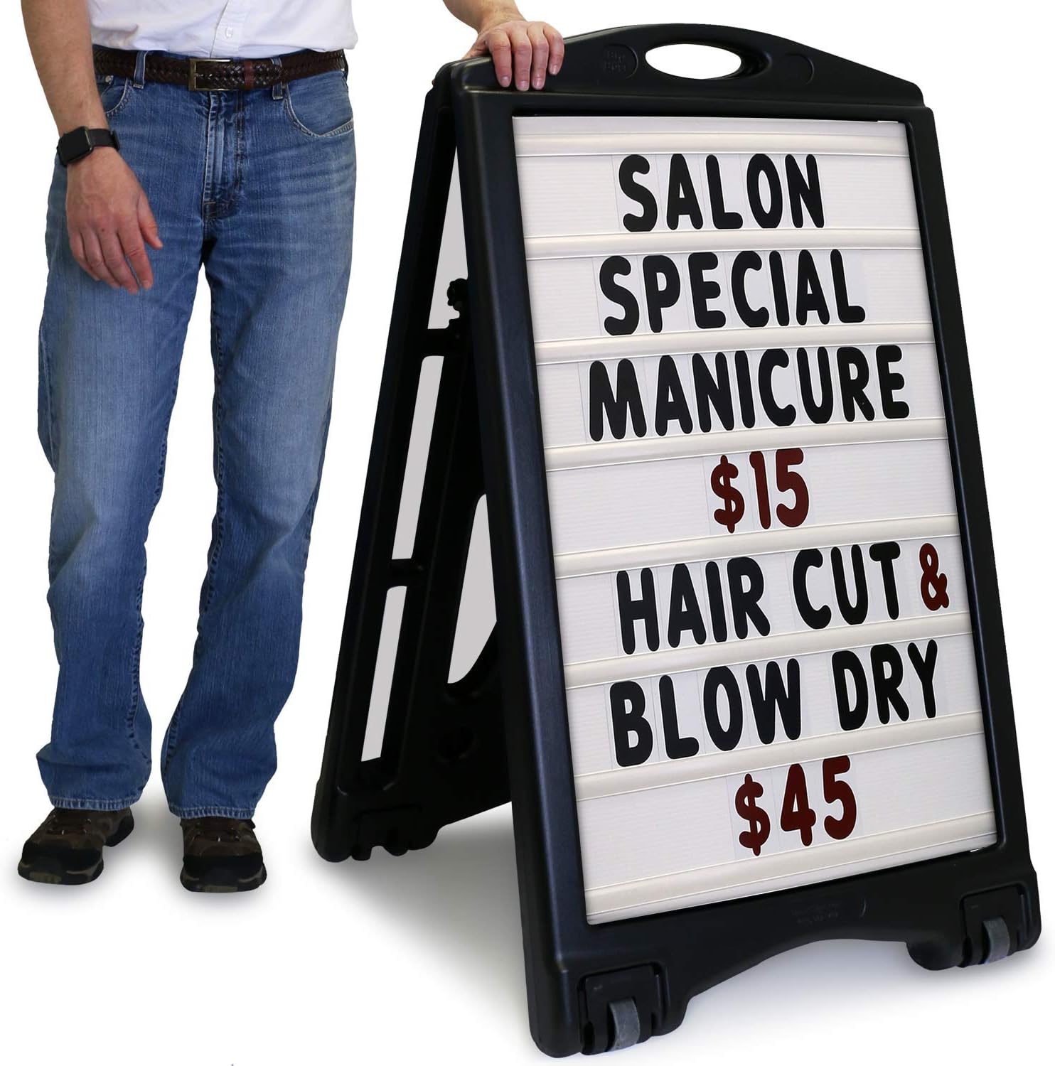 SmartSign 24"x36" Changeable Message Sign Board Sidewalk Sign, Standard Portable BigBoss & Letter Kit for Outdoor, Business, Large Black Standing Frame with Wheels, USA-Made