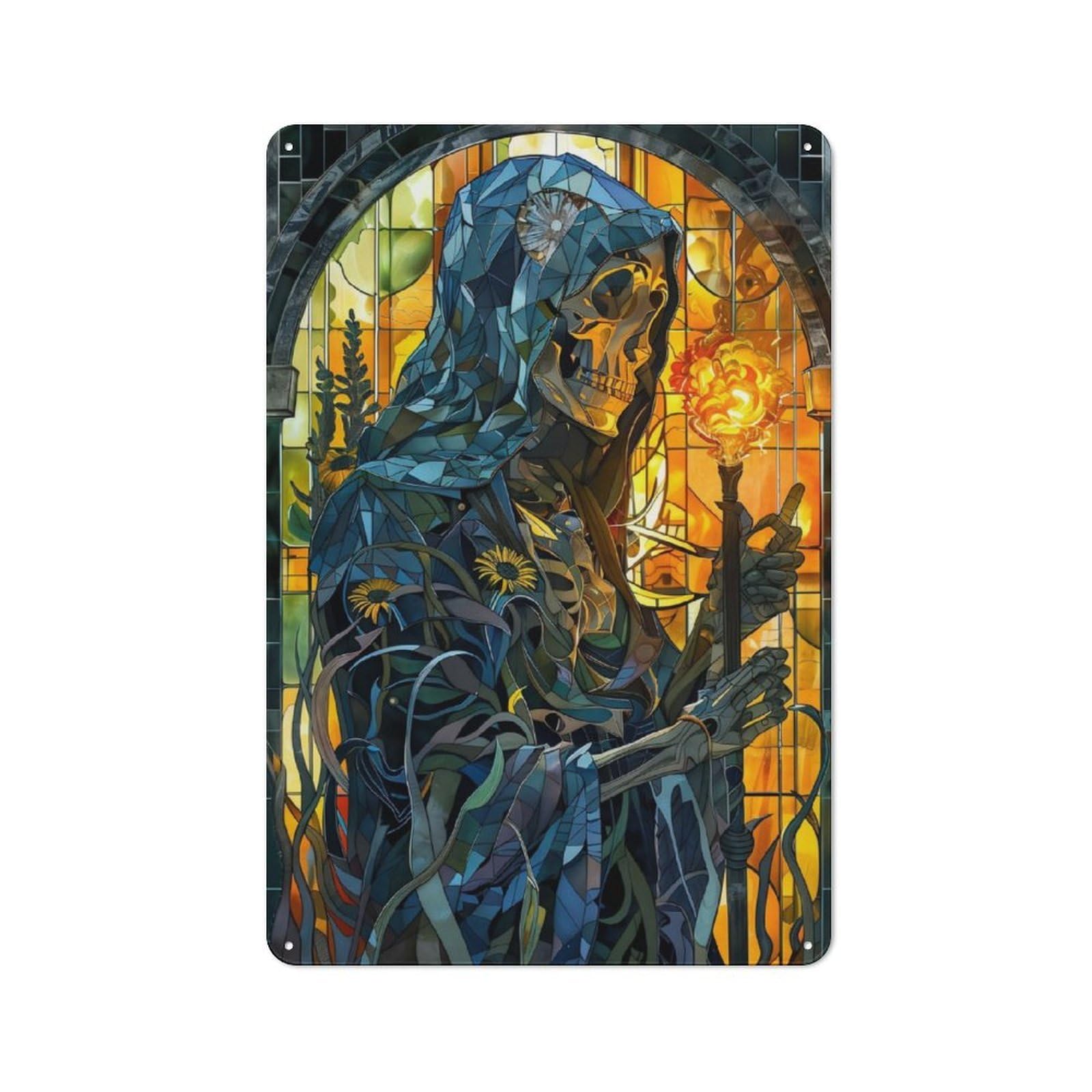 Junmoney Golden Skeleton Sentinel For Studio Or Craft Room, Retro-Style Tin Sign 30X20cm, For Metal Sign Collectors, For Garage And Workshop Walls