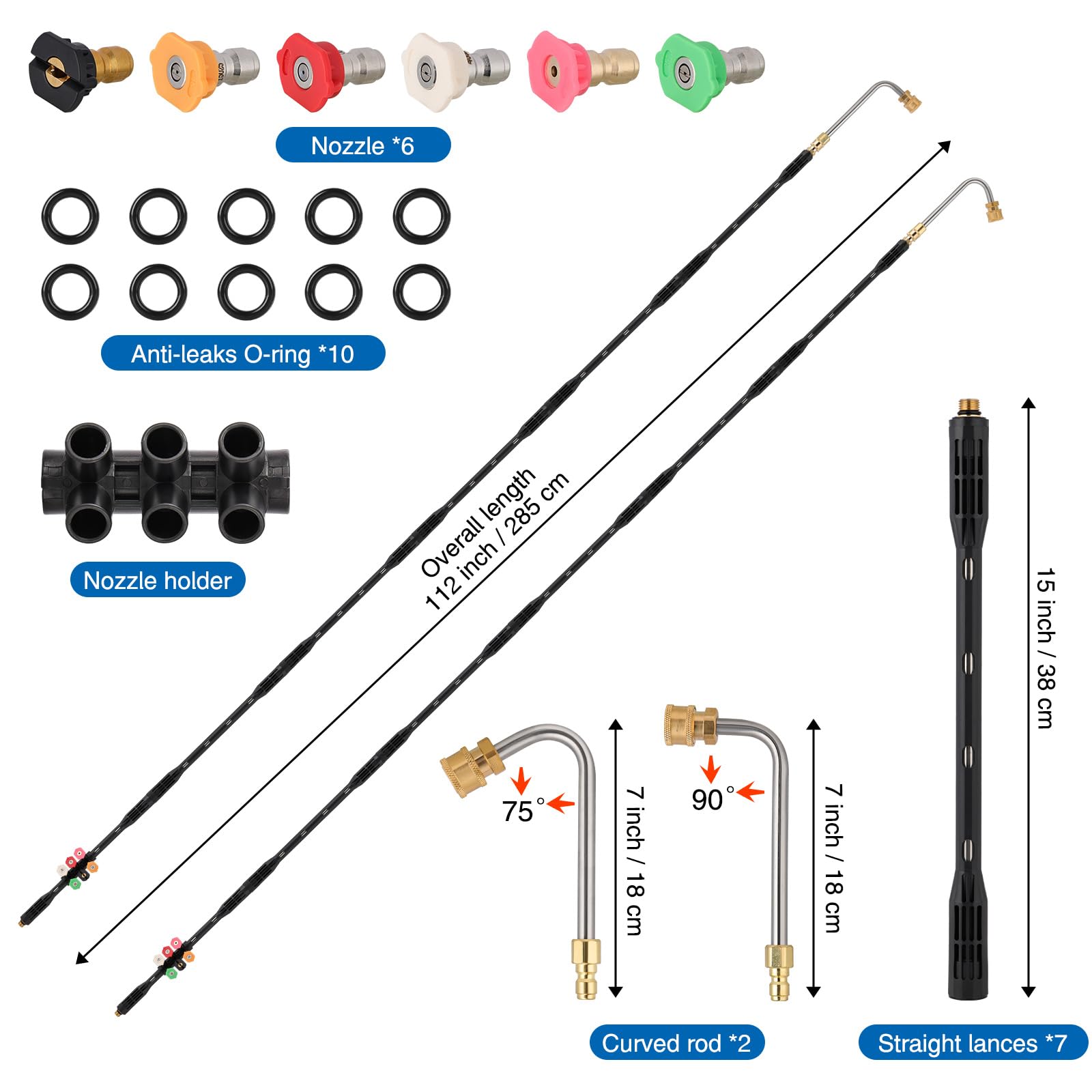Juego de Barra de Extensión para Hidrolavadora 4000 PSI,1/4",6 Boquillas