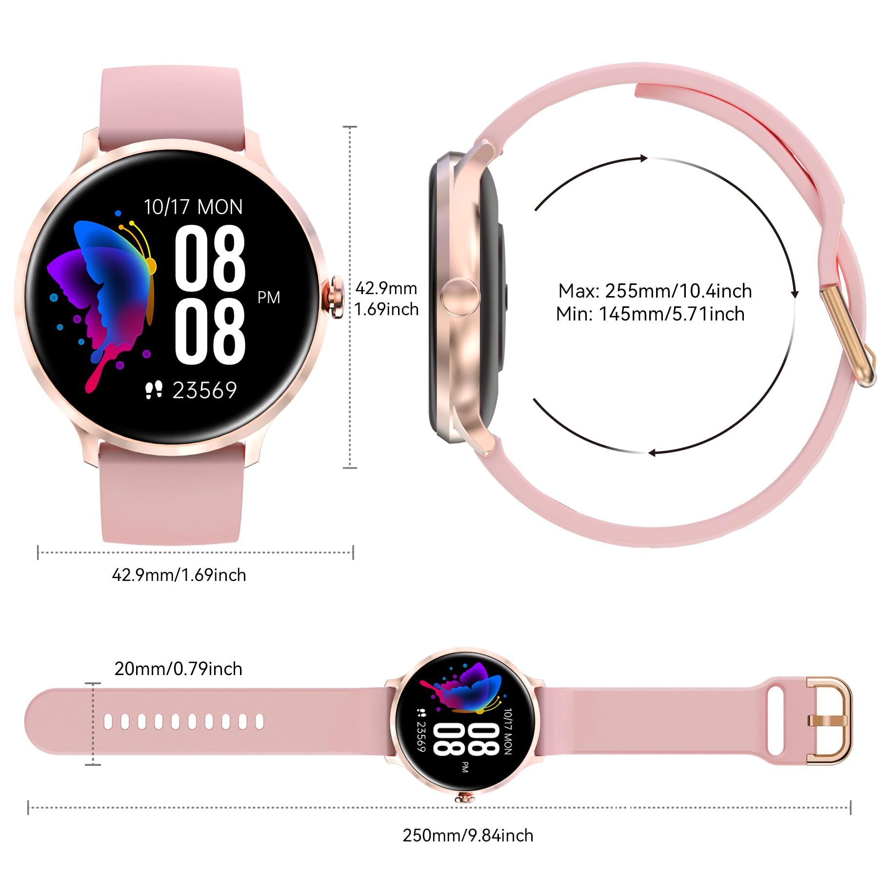 Reloj inteligente para mujer, HD de 1.20 pulgadas, funda de aleación de zinc, rastreador de actividad con SpO2/ritmo cardíaco/monitor de sueño, podómetro de seguimiento de actividad 7