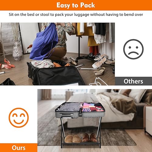 Miniatura 5 de Estante plegable para equipaje, maleta de viaje, soporte de almacenamiento de zapatos, soporte de bambú de 26.8 x 15.7 x 22.8 in, soporte de