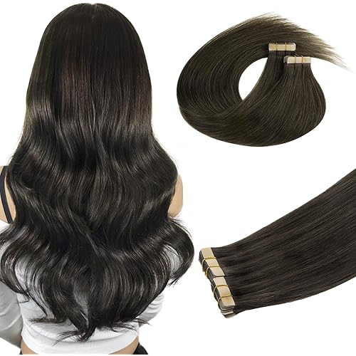 DOORES Real Human Hair Extensions - Mocha Brown, 22 Inch, 40pcs 100g Tape in Straight Remy Hair, Skin Weft