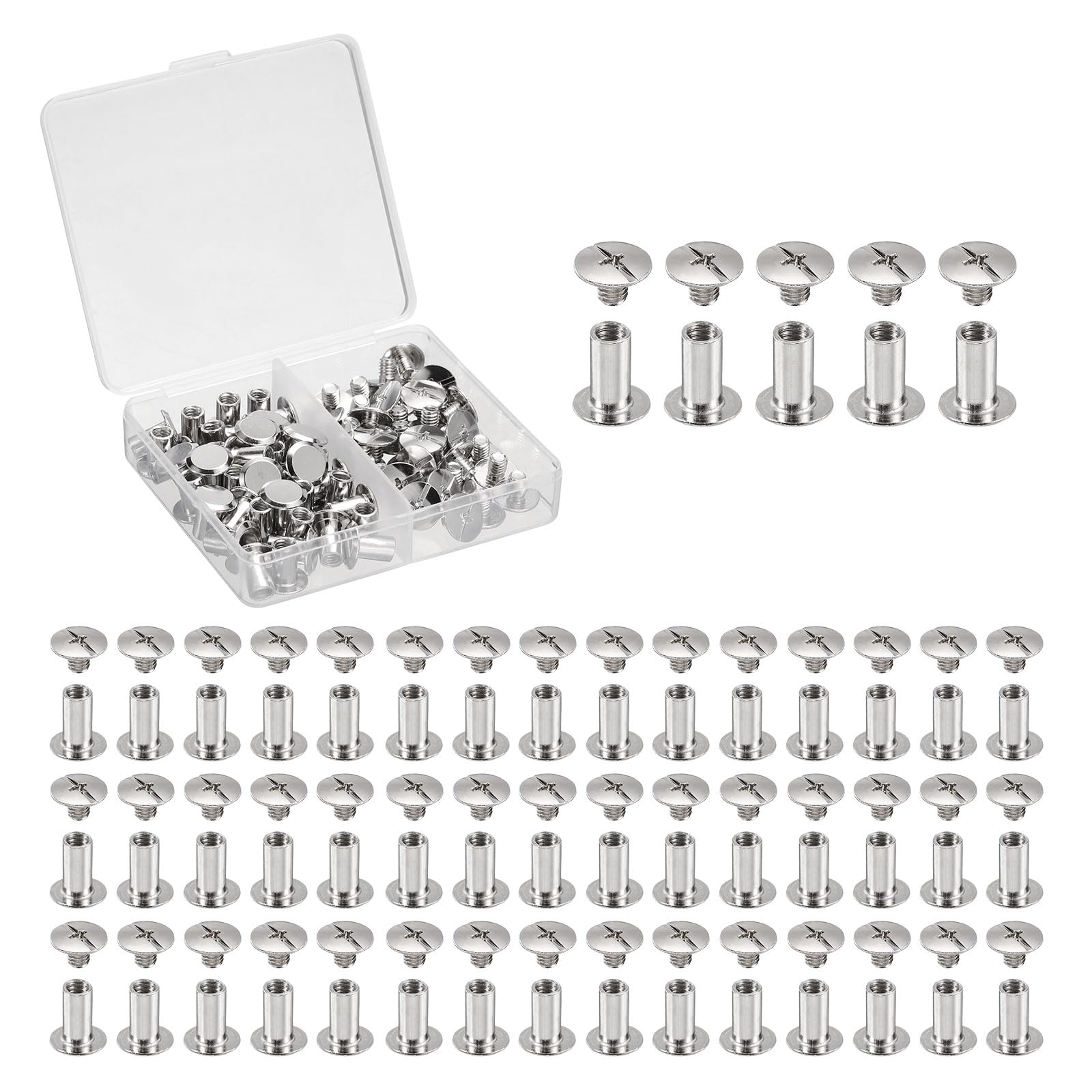HARFINGTON 40 Sets Chicago Screws Leather Rivets, M5 3/16-Inch Belt Binding Metal Screws for Leathercraft, Bag, Shoes, Purse, Bookbinding, Silver, M5x8mm