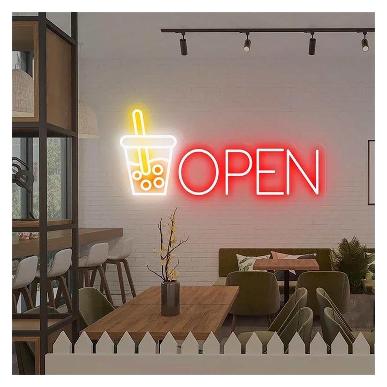 Shouxi D Sign Lamp Boba Tea With Open Neon Sign Bar Club Ecor Wall Art Ecorative(,55Cm)