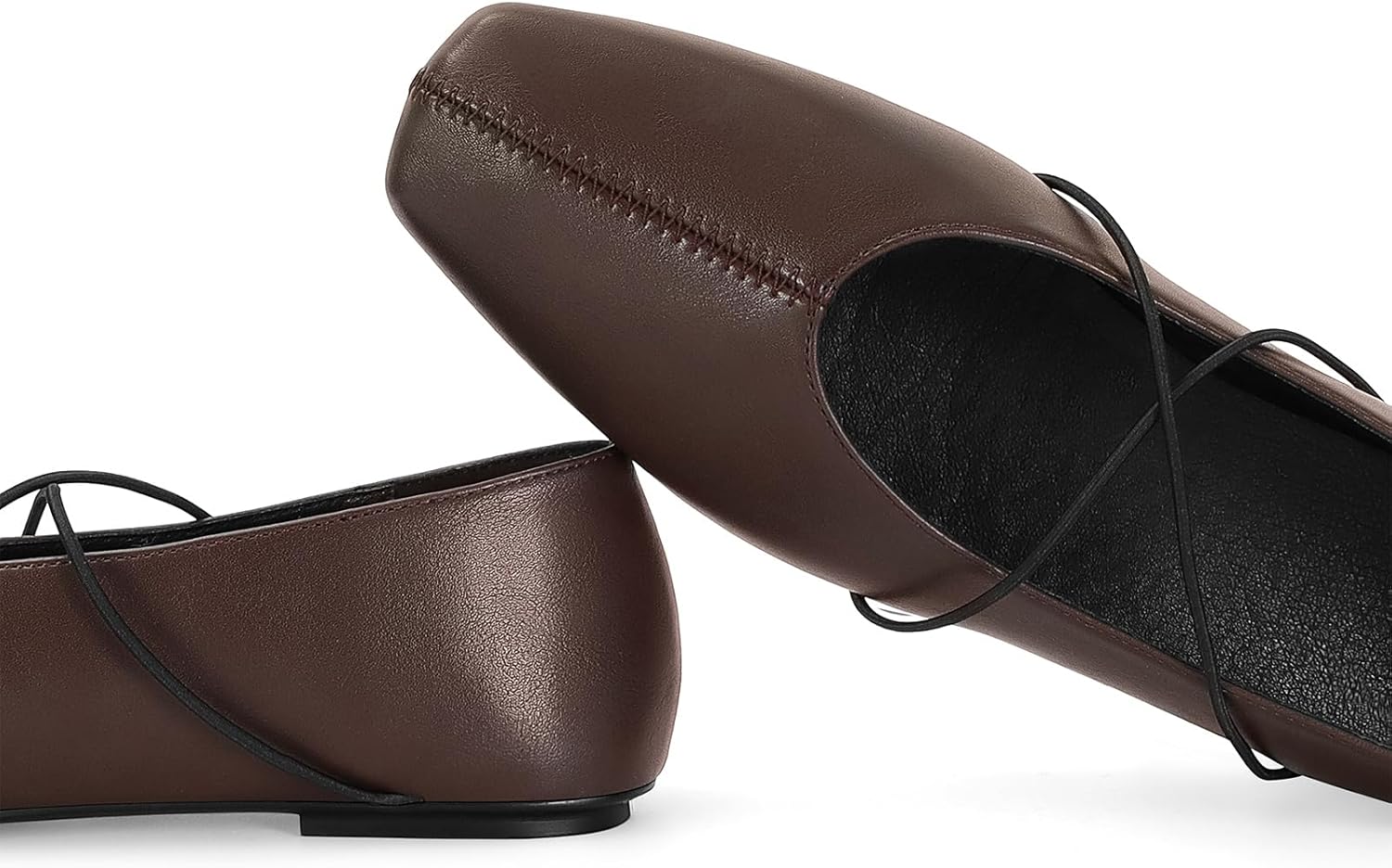 Square Toe Ballet Flats for Women Criss-Cross Straps Mary Jane Flat Shoes Comfortable Slip On Leather Ballerina - Image 3