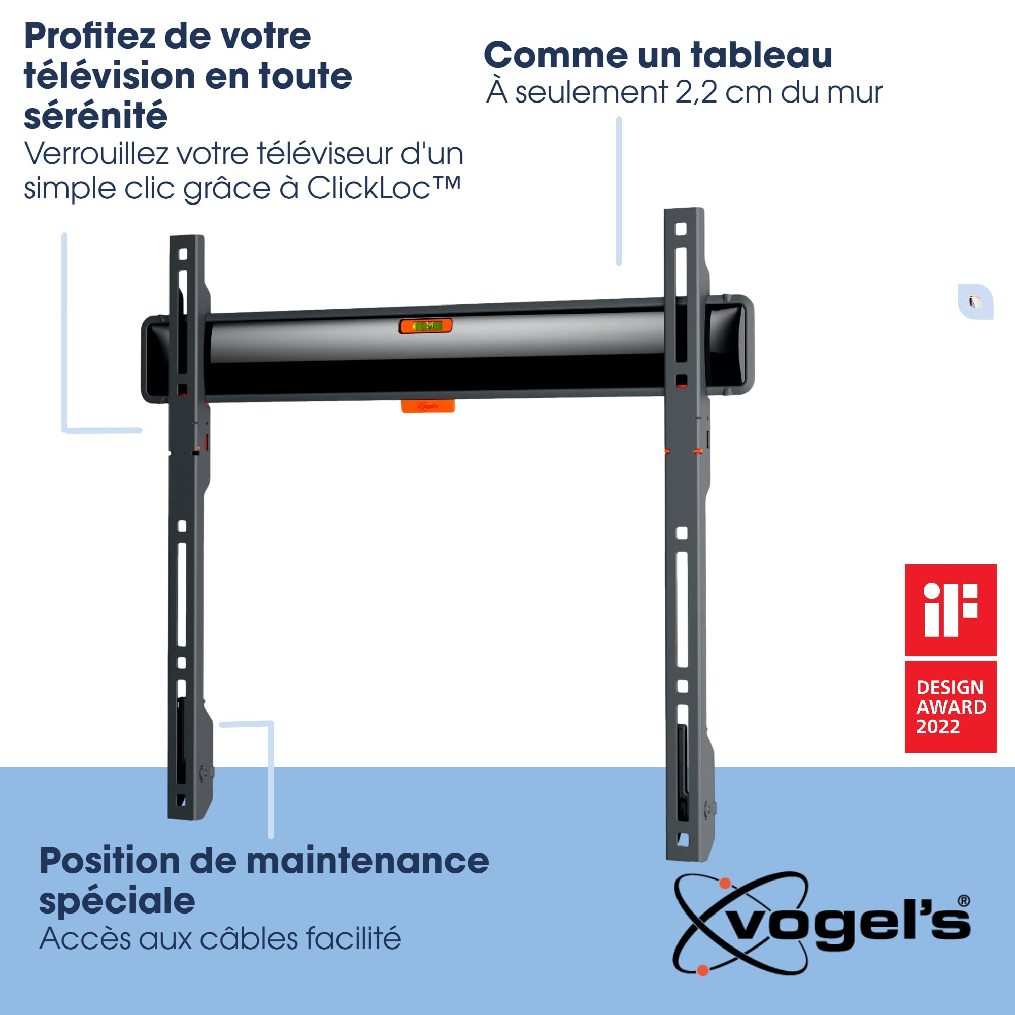 Vogel's TVM 3405 Support Mural TV Plat pour téléviseurs de 32-77 Pouces, Max. 50 kg, Support TV Max. VESA 400x400, Compatibilité Universelle, Distance au Mur de Seulement 2,2 cm