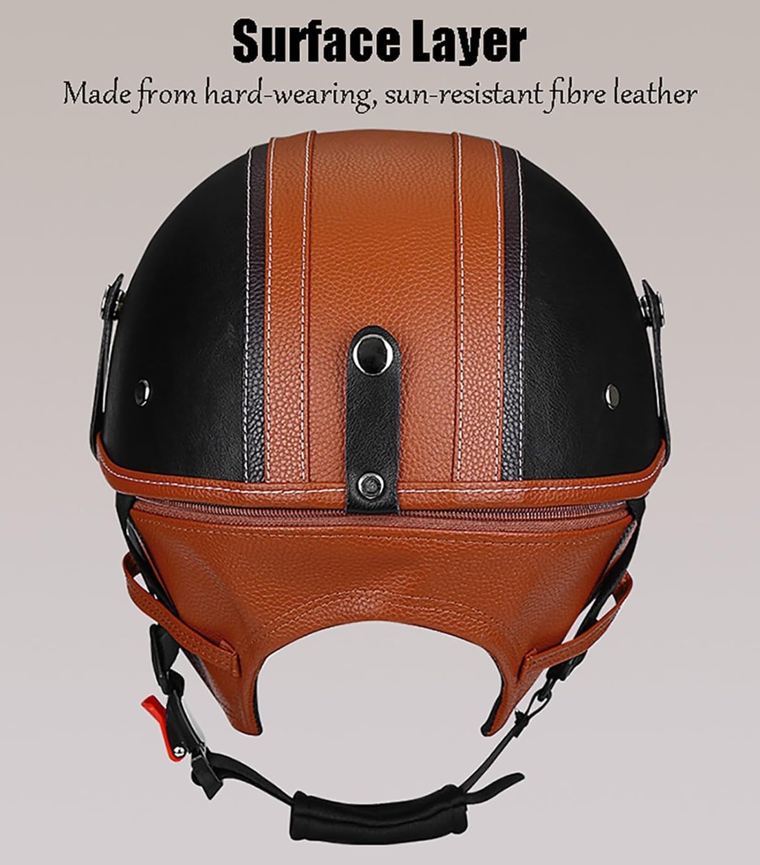 Retro Halbschalenhelm Halbhelme Leder Motorradhelm Mit ECEDOT Genehmigt Brain-Cap Halbschale Roller-Helm Mit Schutzbrille Scooter-Helm Jet-Helm Für Erwachsene Herren Damen
