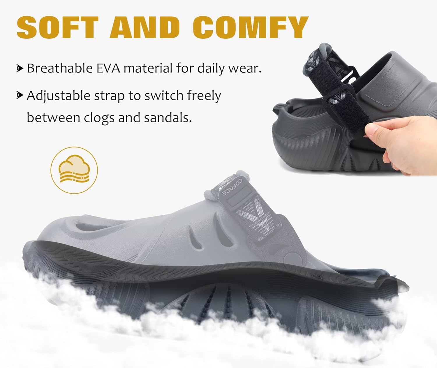 COFACE Mens Recovery Clogs Comfortable Walking Thick Cushion Sandals Sport Casual Orthopedic Mules with Plantar Fasciitis Arch Support - Image 5