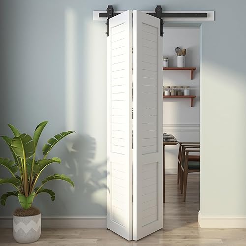 JUBEST Kit de riel de herrajes para puerta corrediza de granero de 40 pulgadas, rodillo negro resistente montado en el lado para 2 puertas, suave y JUBEST Kit de riel de herrajes para puerta corrediza de granero de 40 pulgadas, rodillo negro resistente montado en el lado para 2 puertas, suave y